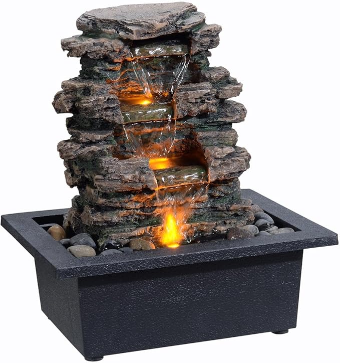 Tabletop Water Fountain, Home Décor Soothing Sound Machine with Automatic Pump, Deep Basin and Natural River Rocks. Indoor Zen Relaxation for Office, Living Room, or Bedroom Décor.