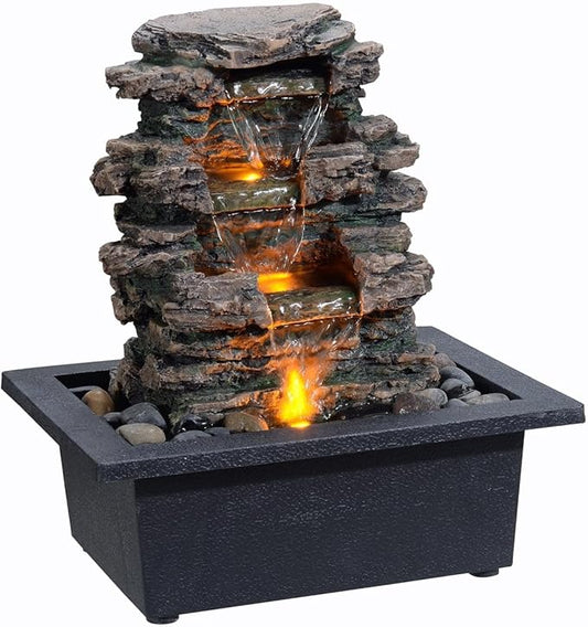 Tabletop Water Fountain, Home Décor Soothing Sound Machine with Automatic Pump, Deep Basin and Natural River Rocks. Indoor Zen Relaxation for Office, Living Room, or Bedroom Décor.