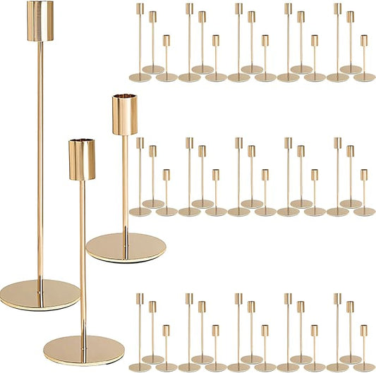Gold Candlestick Holders Bulk for Taper Candles Decorative Metal Candelabra Candle Holders Fit 0.8 Inch Diameter Candles Gold Taper Candle Stands for Wedding Home Party Table Decor (Set of 45)