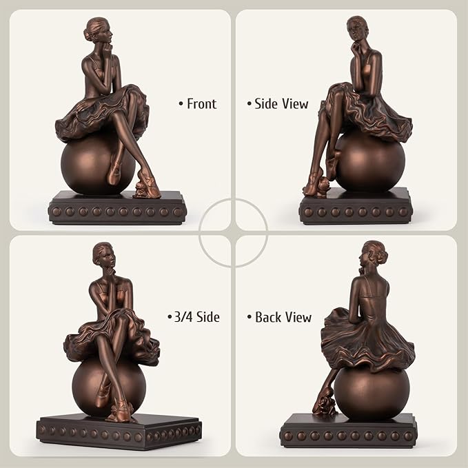 Seated Ballerina Figurines, Ballerina Dancer Statues Resin Sculpture Vintage Home Decor, Ballet Dance Girl Ornament for Shelves Home Office Decor (Bronze)