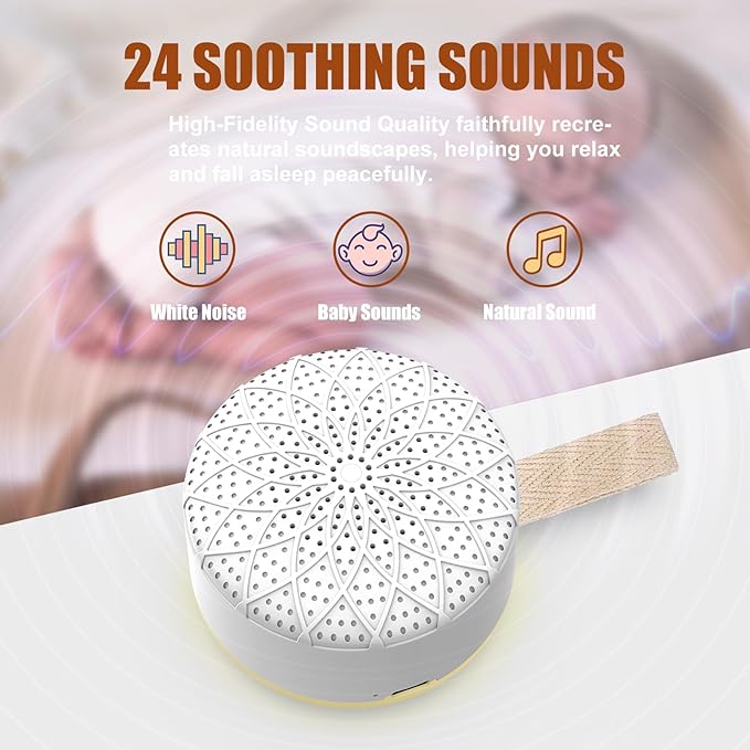Sound Machine with 24 Relaxing Nature Sounds,Sleep Portable Travel White Noise Machine for Home,Office,Nursery,Timed and Adjustable with Lights Sound Machine