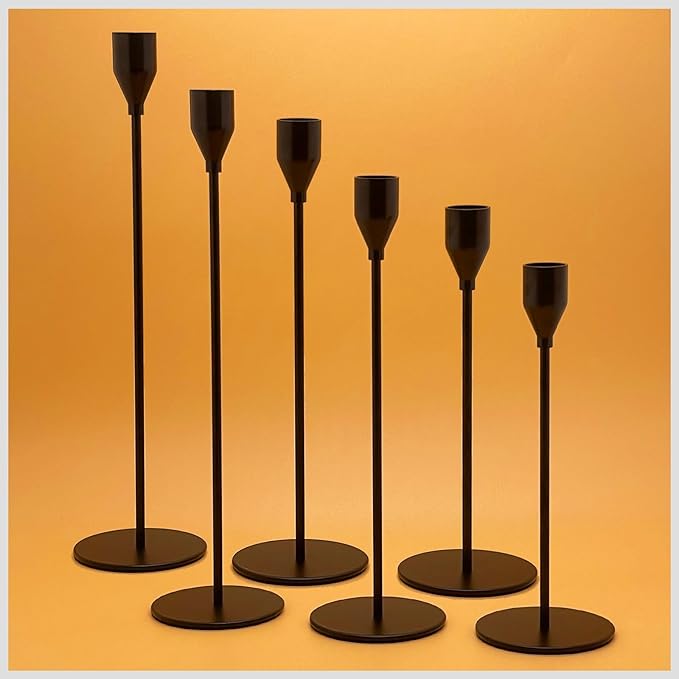 6Pcs Matte Black Candlestick Holders Set Fit 3/4" Tall Taper Candle Home Decorative Table Centerpieces for Family Dinning, Party Decoration