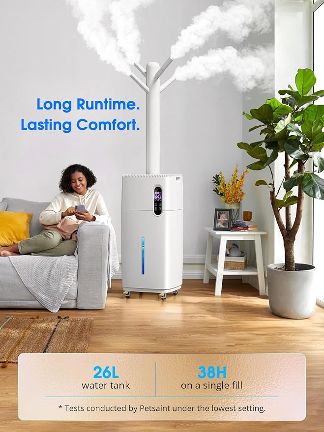26L/5.7Gal Humidifier Large Room 3000 ft², Supersized Cool Mist, 38H Quiet Humidifiers for Bedroom, 2000mL/h Mist Output, Touch/Remote Control, Humidifiers for Home, Whole House, Plant, White