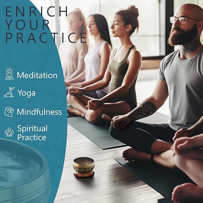 Handmade Tibetan Etched Singing Bowl Set with Case – Meditation Bowl & Sound Bowl with Cushion, Mallet & Guide – Portable Sound Therapy Tool – Sound Bath Accessories – Mindfulness Gift Ideas