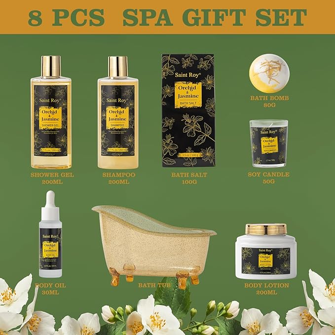 Luxury Home Spa Bath Gift Basket, Spa gift basket Christmas Gifts for Women men, Spa Kit Self-care Gifts, Spa Collection Gift, Orchid Jasmine Bath and Body Gift Pampering Spa Gifts Mother's Day Gift