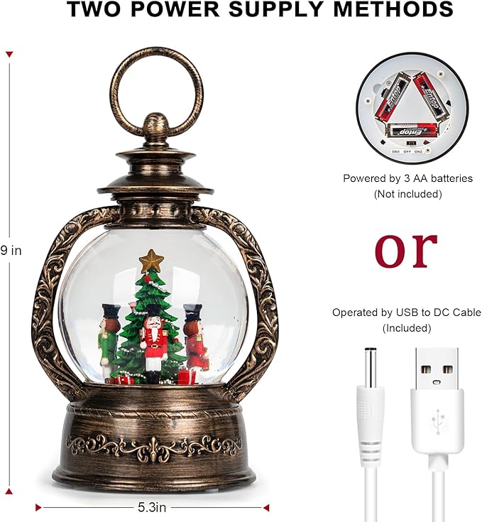Nutcracker Snow Globe, Musical Christmas Water Lantern with Swirling Glittering Home Decoration and Gift, Battery Operated or USB Powered
