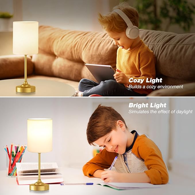Touch Bedside Table Lamps for Bedroom - 3 Way Dimmable Gold Nightstand Lamp, Small Desk Lamp for Office, Living Room, Dorm Room, Reading