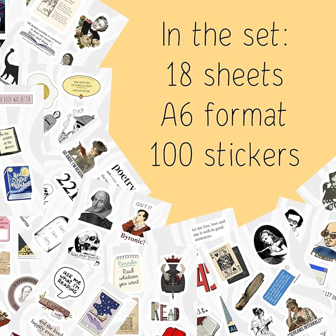 BulbaCraft 100Pcs Literature Stickers for Water Bottle and Laptop - Literary Party Favors & Decorations, Books Bookish Writing Poetry Reading Stickers, Book Lovers Gifts, Gifts for Women & Men