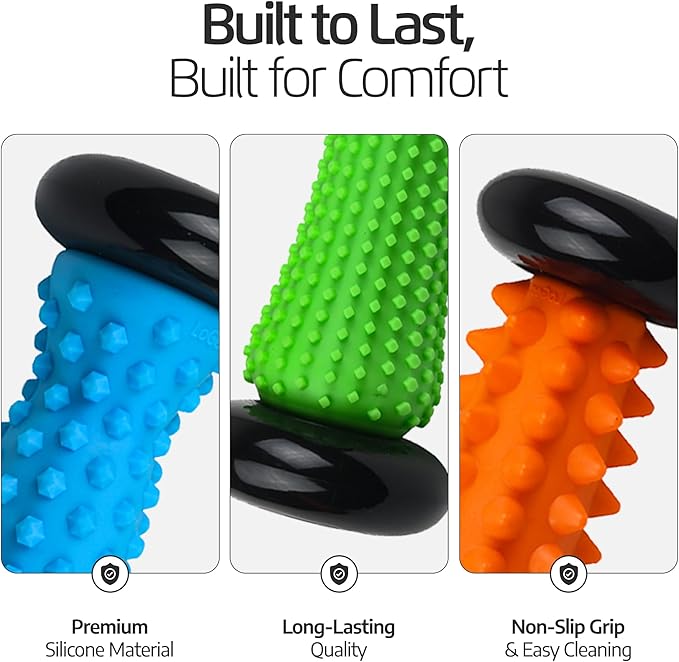 Logest Foot Massage Roller - for Trigger Point Therapy, Injury Rehabilitation & Deep Tissue Massage - Prevent Stiffness & Improve Strength - Silicon with Nodules (Blue - Green 2 Pack)
