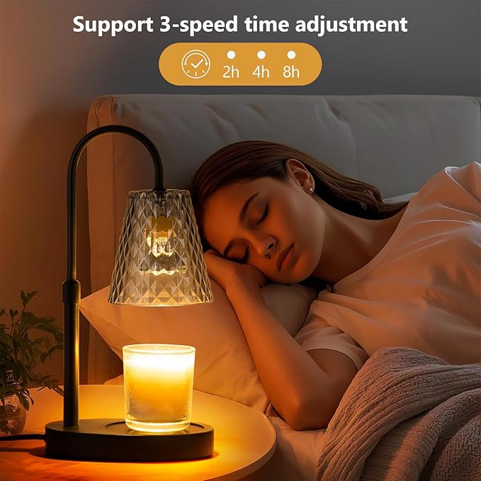 Candle Warmer Lamp with Timer: Electric Candles Warmers Adjustable Height Dimmable - Large Wax Candle Warmers Lamps Scented Flower Light - Home Decor Vintage Wood Base Shade Heat Modern Style Grey