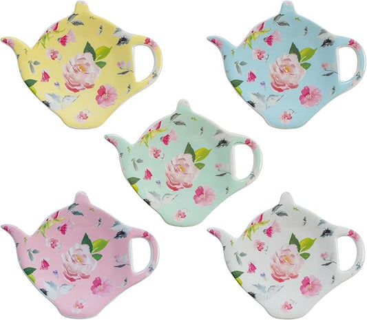 Porcelain Tea Bag Coasters, Floral Used Tea Bag Holder, Set of 5 Tea Bag Plates Floral, Teaspoon Rest, Tea Bag Rest Dish, Tea Party Gifts