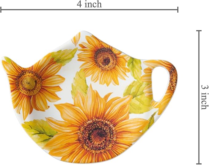 Supreme Housewares Sunflower Tea Bag Holders, Teapot Shaped Tea Bag Coasters Spoon Rests Saucer Seasoning Dish Set, Yellow, 4 x 3 Inch, Set of 4