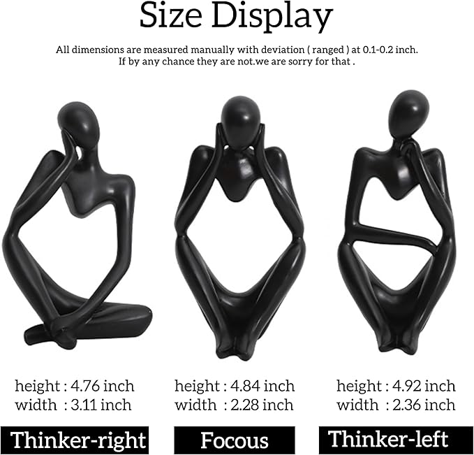 Thinker Statues and Sculptures,Sandstone Resin Thinker Statue Ornaments, Abstract Style Sculptures, Housewarming Gifts, Home Decorations, Living Room Desk Decor (Black)