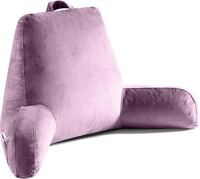 Reading Pillow for Sitting in Bed Adult, Reading Pillow with Shredded Memory Foam, Bed Pillow with Washable Cover, Back Pillow Sitting Up with Extend Arms, Purple, X-Large