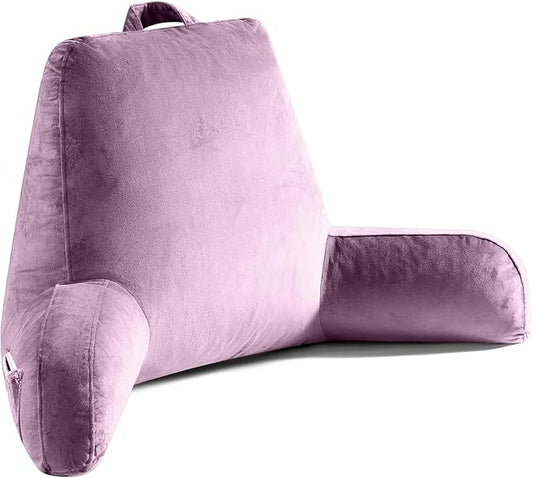 Reading Pillow for Sitting in Bed Adult, Reading Pillow with Shredded Memory Foam, Bed Pillow with Washable Cover, Back Pillow Sitting Up with Extend Arms, Purple, X-Large