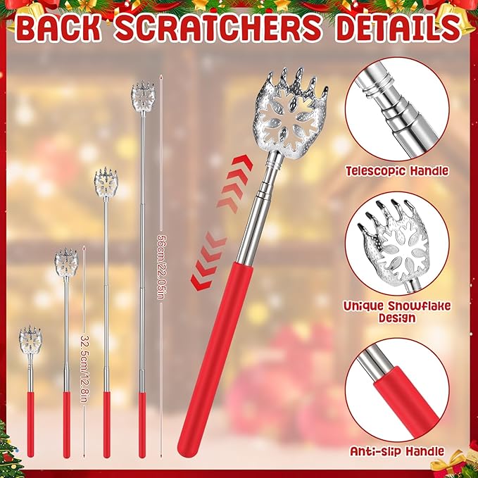 16 Pcs Head Massager and Back Scratcher with Christmas Gift Box, Scalp Massager Extendable Back Scratcher Tool for Body Relax Stress Relief Stocking Stuffers for Men Women(Snowflake)