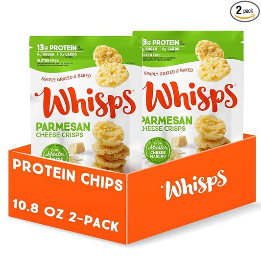 Whisps Cheese Crisps Parmesan Cheese | Protein Chips | Healthy Snacks | Protein Snacks, Gluten Free, High Protein, Low Carb Keto Food (10.8 Oz, 2 Pack)