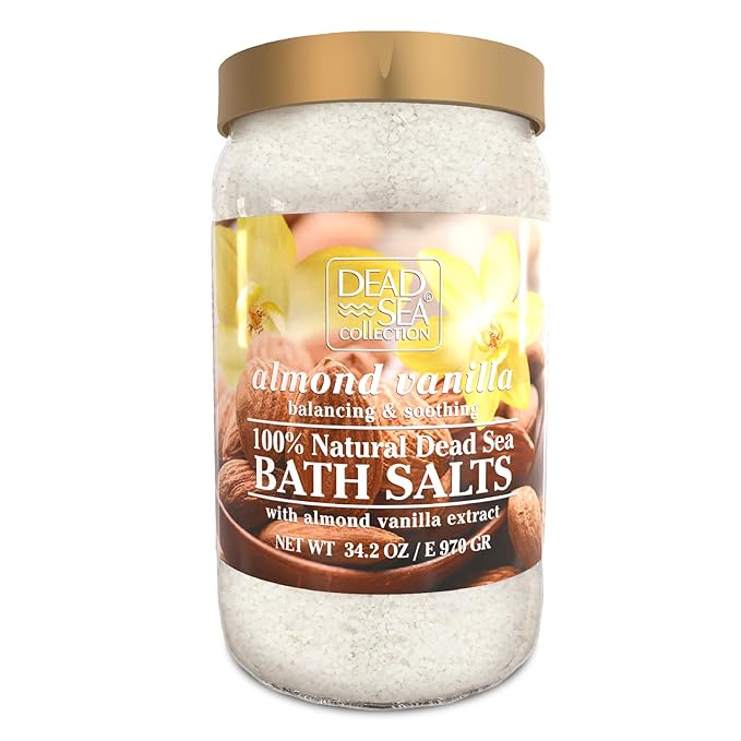 Dead Sea Collection Bath Salts with Almond & Vanilla – Pure Dead Sea Salt and Sweet Almond Oil - Nourishing Soothing and Relaxing Skin and Muscle – 34.2 Oz