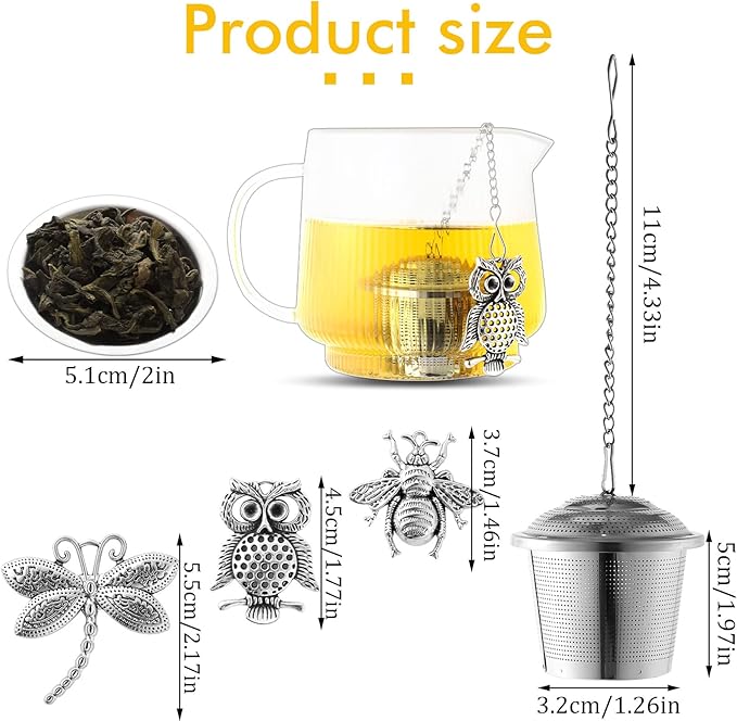 3 Sets Tea Infusers Tea Strainers for Loose Tea Fine Mesh Tea Steeper Stainless Tea Diffuser Tea Filters with Drip Trays and Pendant for Christmas Gift Brew Fine Loose Tea Leave (Insects Style)