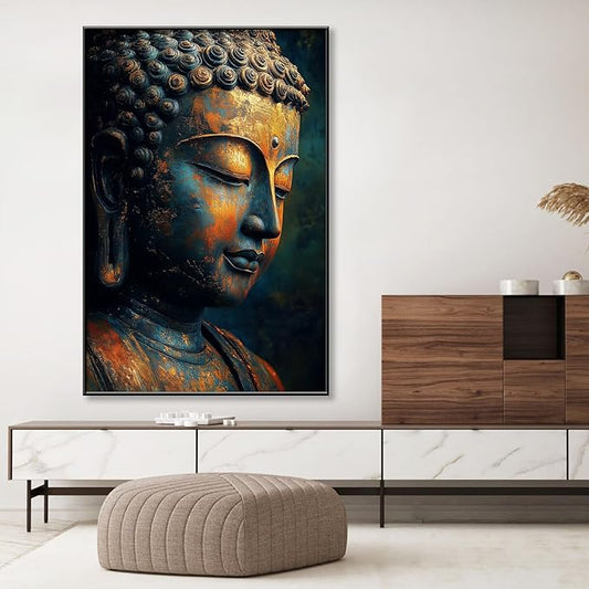 Buddha Statue Canvas Art, Zen Meditation Décor, Framed Print for Bedroom, Yoga Room, and Living Room (Black Framed, 24"x36"|62x92cm)