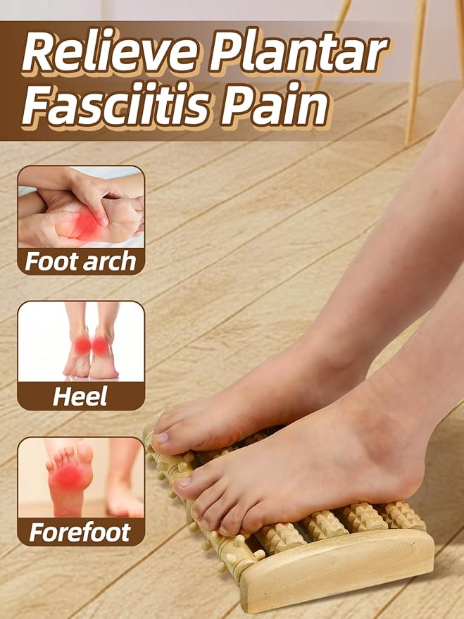 Aulock Double Foot Roller Massager Kit for Plantar Fasciitis Relief - 3 pcs Wooden Anti-Slip Feet Massager for Neuropathy Pain, Christmas Useful Gifts for Mom, Dad