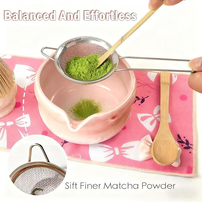 Matcha Whisk Set, 8 PCS Ceramic Set Includes 15-OZ Matcha Bowl with Spout, Bamboo Tea Whisk and Stand, Scoop and Spoon. Matcha Kit for Matcha Lovers and Beginners (pink)