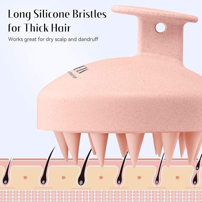 HEETA Scalp Scrubber Shampoo Brush, Scalp Massager Tool for Hair Growth, Soft Silicone Bristles for Dandruff Removal Wet Dry Use Women Men Kids Pet, Fit All Hair Types Care, Pink