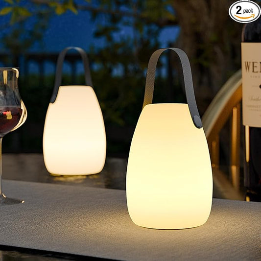 uuffoo 2 Pack Portable Outdoor Table Lamp - Dimmable Rechargeable Night Lights w/ Remote and 7 RGB Colors, IP44 Water-Resistant Hanging Lantern for Patio, Tent, Bedroom, Garden, Emergency