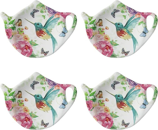 Supreme Housewares Rose Garden Tea Bag Holders, Teapot Shaped Tea Bag Coasters Spoon Rests Saucer Seasoning Dish Set, Multicolor, 4 x 3 Inch, Set of 4