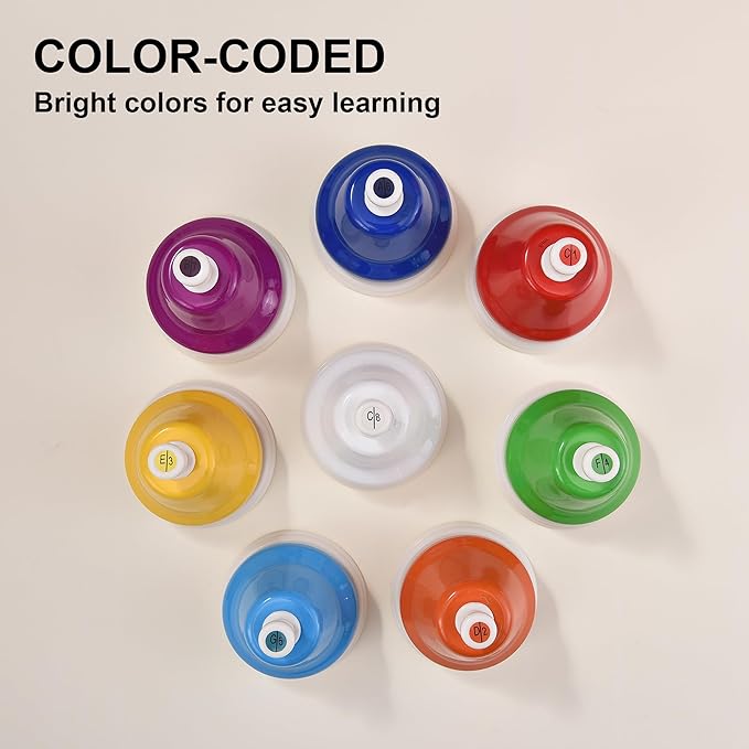 HILAZA Desk Bells for Kids, 8 Note Diatonic Hand Bells, Rainbow Music Handbells Table Bell Musical Percussion Instrument