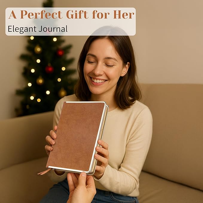 CAGIE Elegant Gold-Edged Journal for Women – Aesthetic Vegan Leather A5 Notebook, 256 Pages 100GSM Thick Paper Hardcover Diary, Gift Journals for Writing