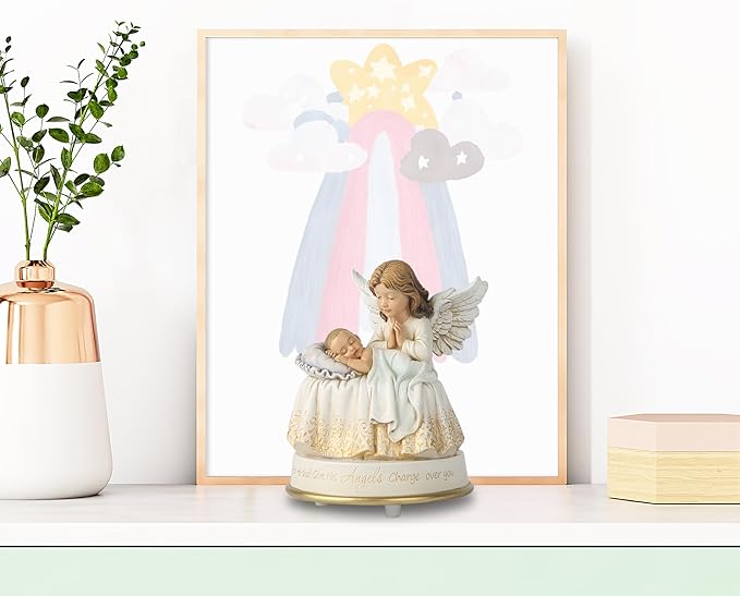 Guardian Angel Music Box Figurine - 5.3 Inches Angel Music Box Figurines, Hand Painted Musical Figure Gifts for Birthday Anniversary, Baptism, First Communion