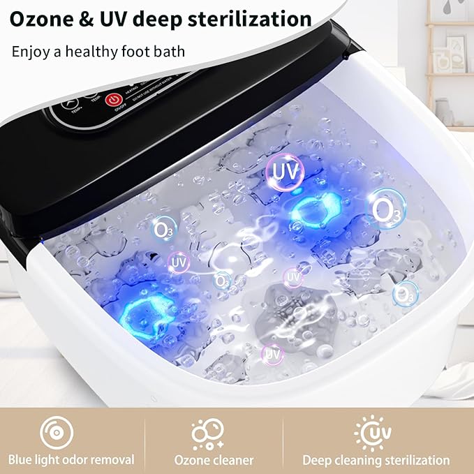 Foot Spa Bath Massager with Heat - Ozone and Blue Light Foot Soaking Tub, Epsom Salt, Adjustable Temperature, Bubble and 8 Rollers, Birthday Gift for Mom Dad