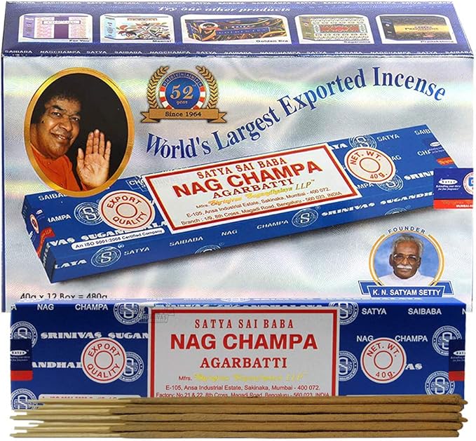 Nag Champa Incense Sticks 40g x 12 and Incense Stick Holder Bundle Insence Insense Satya Incense
