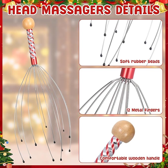 16 Pcs Head Massager and Back Scratcher with Christmas Gift Box, Scalp Massager Extendable Back Scratcher Tool for Body Relax Stress Relief Stocking Stuffers for Men Women (Claw)