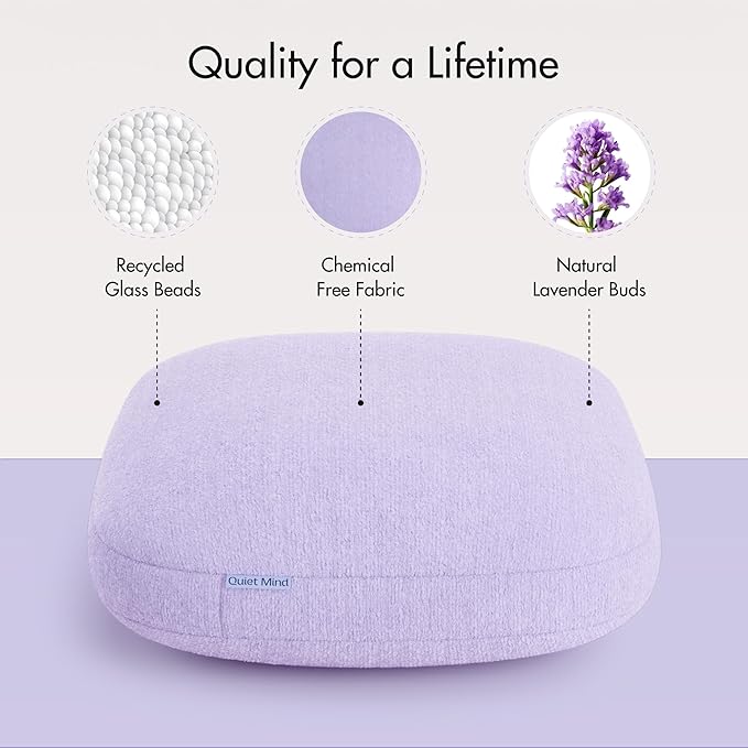 Quiet Mind Lavender Scented Weighted Body Pillow for Kids & Adults, Medium (9lb) – Lavendar Infused Aroma with Recycled Glass Beads & Chemical-Free Fabric – Sensory Sleep Cuddle Pillow