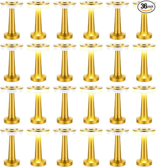 VIHOSE 36 Pcs Gold Cordless Table Lamps LED Portable Rechargeable Table Lamp with Touch Sensor 3 Color Dimming up to 15 Hours Battery Desk Light for Restaurant Nursery Living Room
