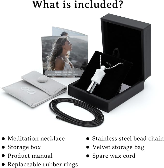 528Hz Breathing Meditation Necklace - Anxiety Relief Whistle, Stress Reduction & Mindfulness Tool for Focus, Calm Breathing - White Whistle