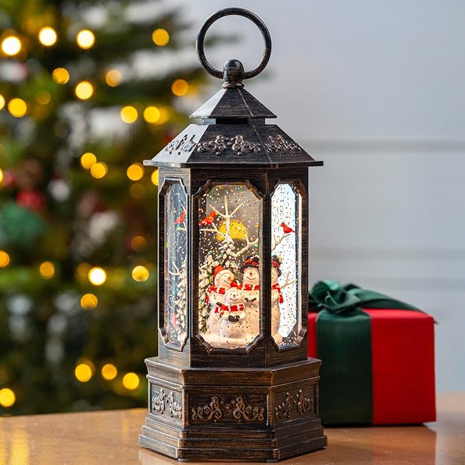 Christmas Snowman Choir Snow Globe Lantern with Swirling Glitter, USB Lined/Battery Operated Lighted Musical Snowman Carolers Water Lantern for Christmas Festival Decoration Gifts