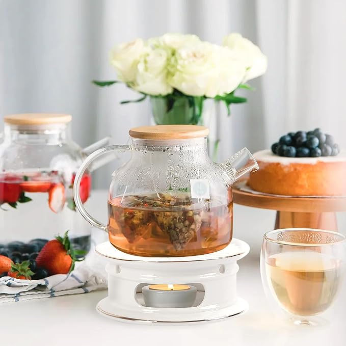 KAYCROWN Teapot Warmer, Ceramic Tea Warmer with Tealight Holder, Teapot Heater for Heating Coffee, Milk, Tea Light Heater, Candle Warmer (White)