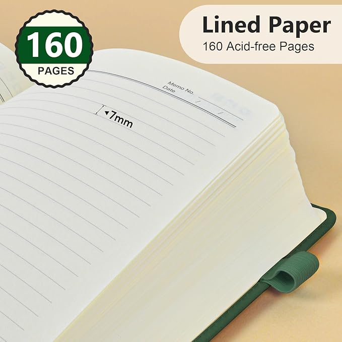 Lined Journal Notebook for Men & Women, 160 Pages College Ruled Journal for Writing, A5 Hardcover Leather Notebooks for Work, School, Business, Travel, Daily Diary 5.9" x 8.5" - Green