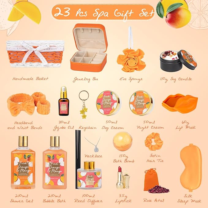 Christmas Gifts for Women Gift - 23-Piece Bath and Body Gift Basket Set for Women, Spa Gift Baskets, Bath Gift Set | Mothers Day Gifts for Mom, Valentine's, Birthday Gift, Holiday Gift Idea for Her