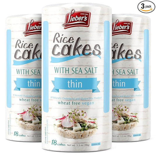 LIEBERS Snack Sea Salt Rice Cakes, Dairy Free, Wheat Free, Gluten Free, And Vegan options Kosher Certified, (3-Pack)