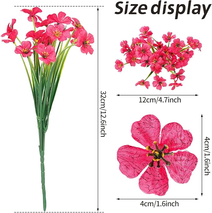 24 Bundles Artificial Flowers for Outdoor Indoor Garden Home Decoration, Plastic Flowers Decoration,Artificial Plants for Indoor Outside Garden Home Wedding Farmhouse (Mix 6 Color)