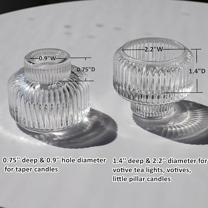 Woho Candle Stick Candle Holder Set of 4, Clear Taper Candle Holders for Wedding Table Centerpiece, Ribbed Glass Votive Candle Holders for Christmas Party Home Decor