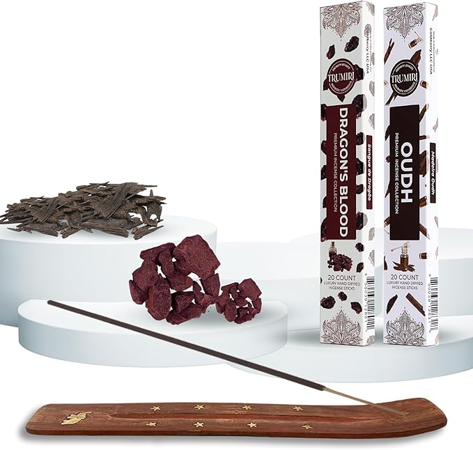 Trumiri Incense Sticks - Combo Pack of 40 Insence-Sticks - 20 Dragons Blood + 20 Oud - Insenses - Insents - Incents - Inscense - Incence - Incienso - All Natural Incense Sticks