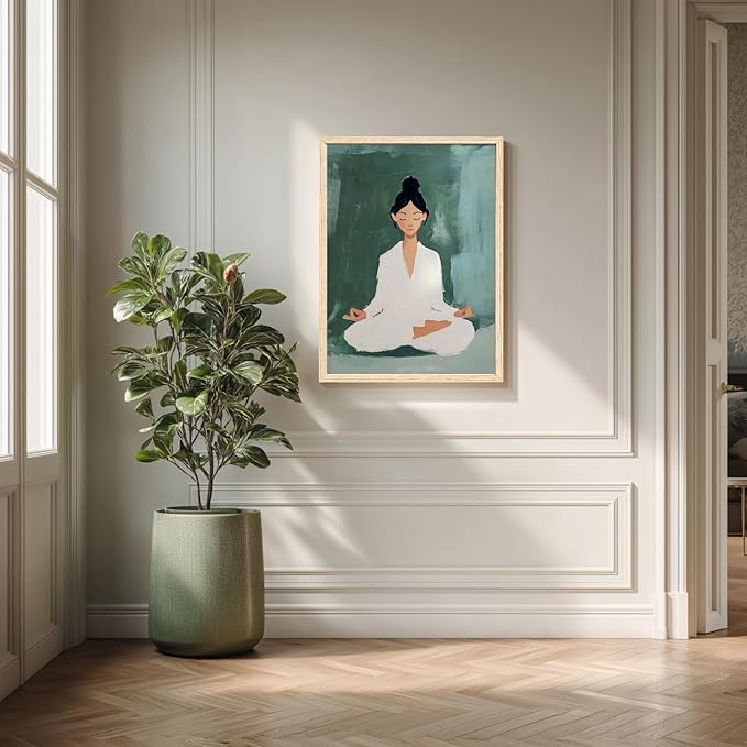 GELDSTEI Wood Framed Zen Wall Art, Tranquil Meditation Wall Decor, Yoga Girl Canvas Painting, Spiritual Aesthetic Picture, Calming Mindfulness Poster Print for Living Room Spa Yoga Studio 12"x16"