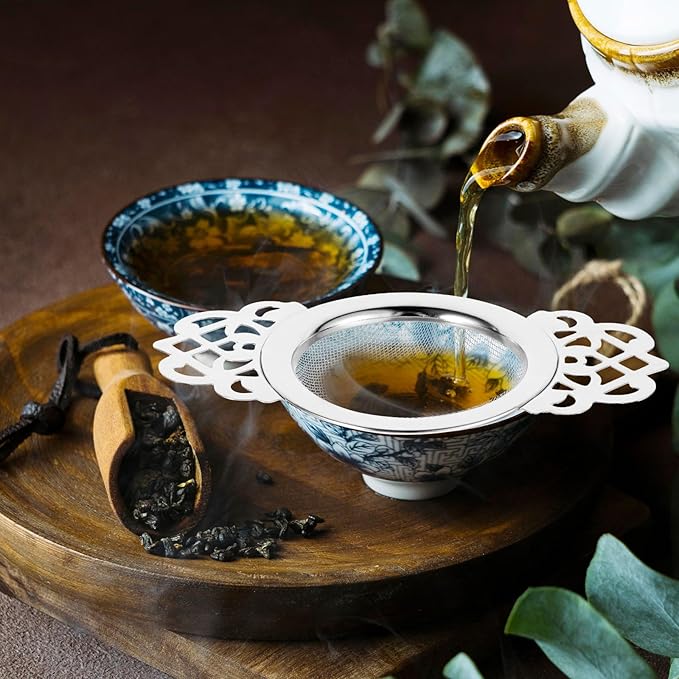 8 Pack Mesh Tea Filter Strainers, Stainless Metal Tea Infuser With Petal Handles and Drip Bowl Tea Steeper for Loose Tea