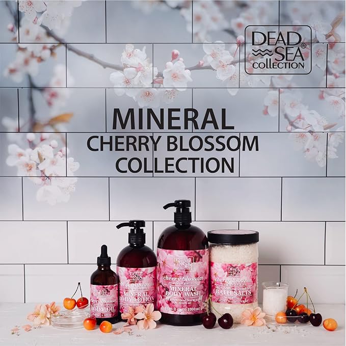 Dead Sea Collection Bath Salts with Cherry Blossom – Pure Dead Sea Salt and Sweet Cherry Oil - Nourishing Soothing and Relaxing Skin and Muscle – 34.2 Oz