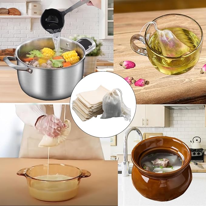 10Pcs Reusable Tea Filter Bag, Soup, Bone Broth Brew, Spice, Muslin Strainer, Natural Unbleached Cotton Cheesecloth Bags for Cold Brew Coffee (3x4inch)